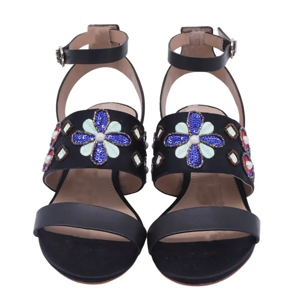 Tory Burch Estella Black Satin wedge Sandals